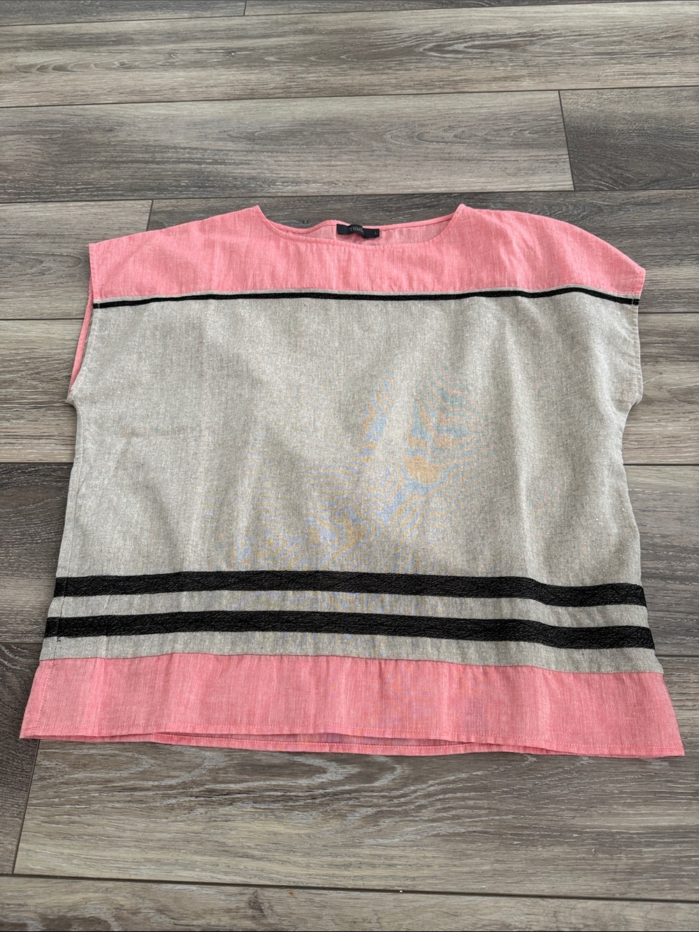 THML Pink, Beige and Black Boxy Colorblock Short-Sleeve Tunic